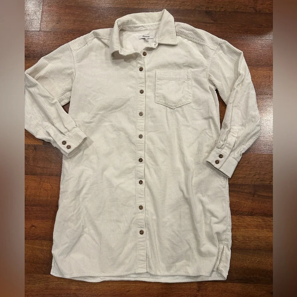 Madewell Womens Corduroy Mini Shirtdress Pockets Lighthouse Ivory Size Small